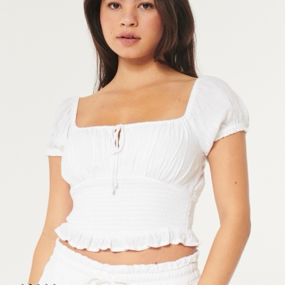 White Smocked Puff Sleeve Crop Top